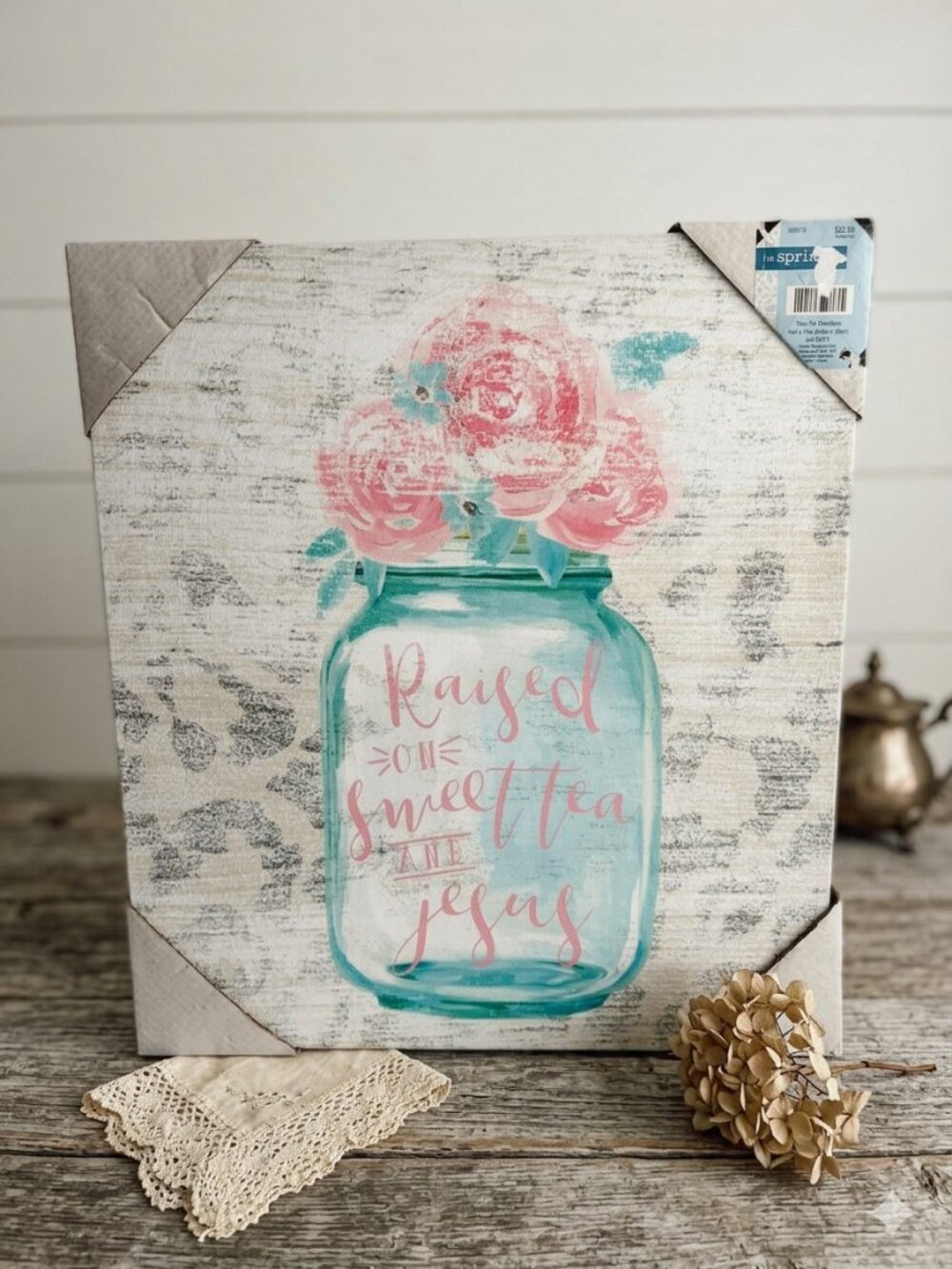 Wall Art Canvas Raised On Sweet Tea & Jesus 16x14 Southern Farmhouse Decor NWT
